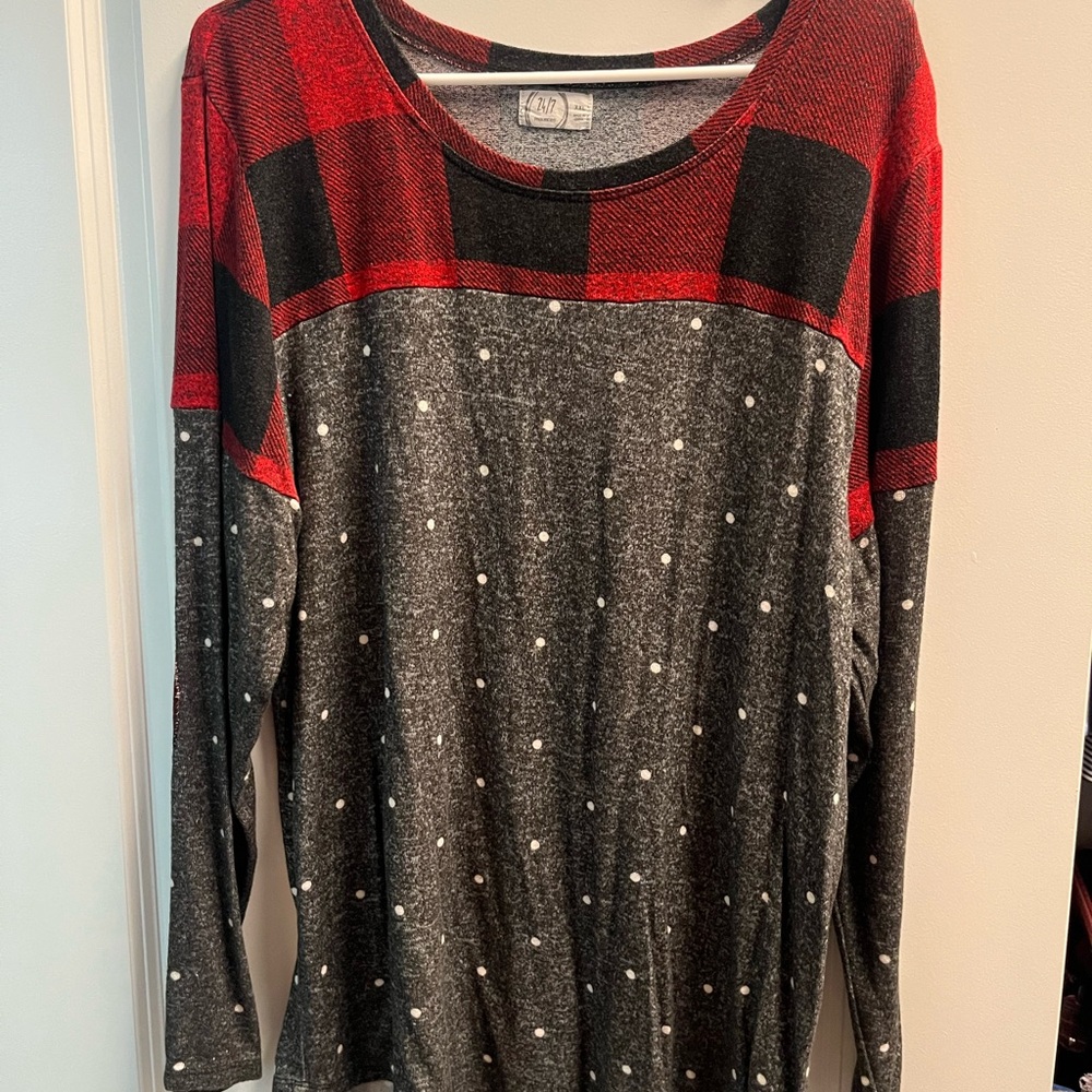 Maurices Red and Black Checkered Top